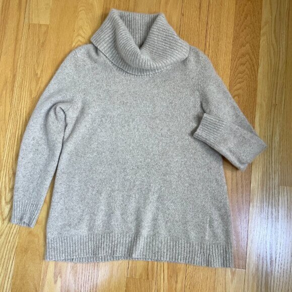 Lafayette 148 Sweater Cashmere Turtleneck Beige Long Sleeve Classic (L) - Picture 4 of 7